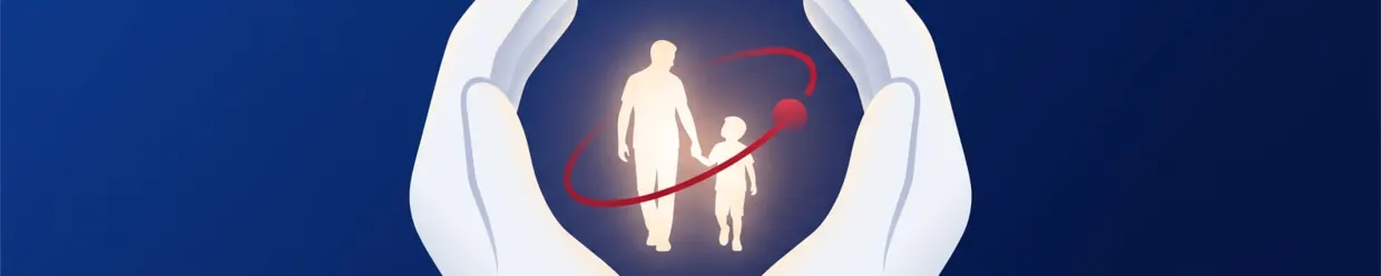 Protective hands sheltering a family