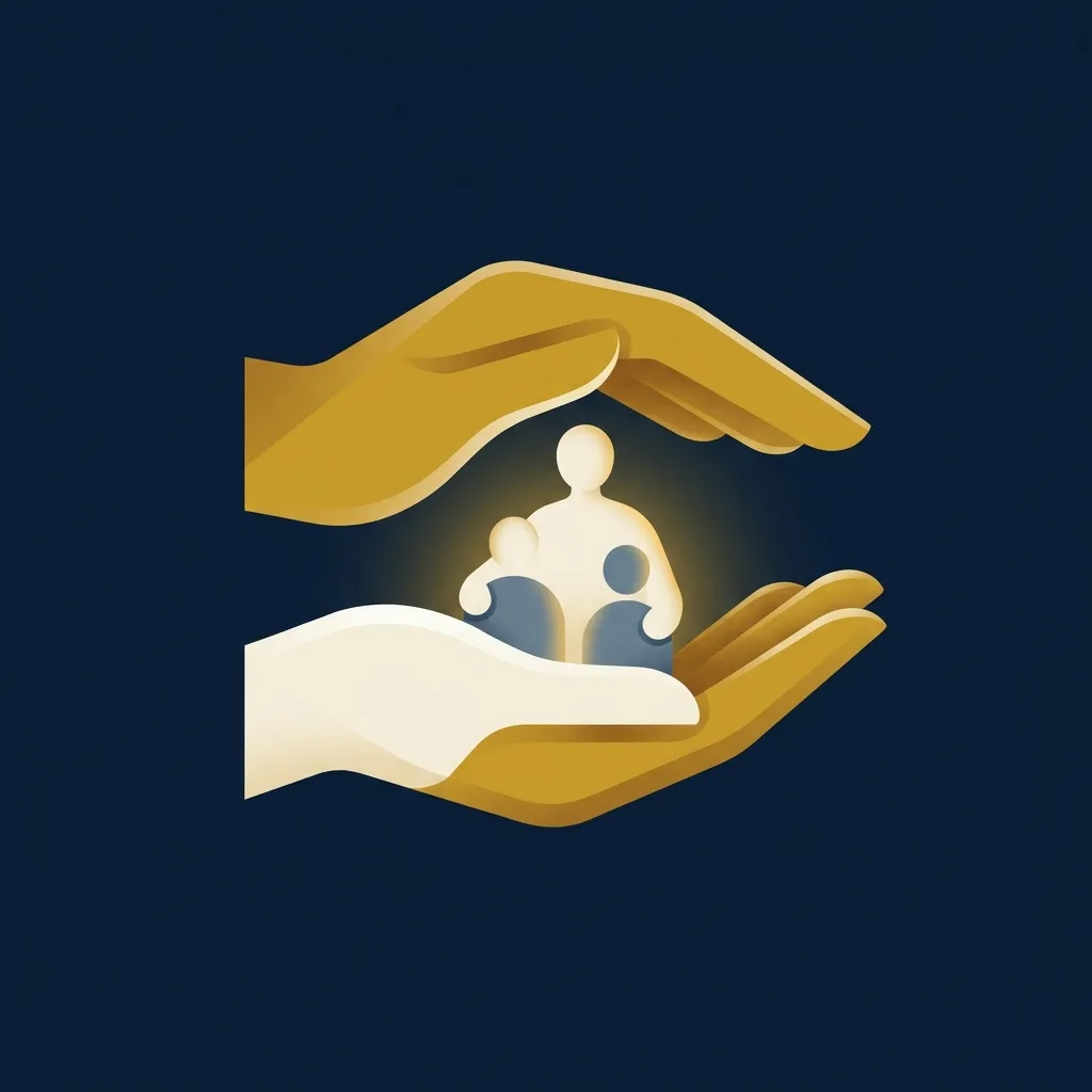 Protective hands sheltering a family