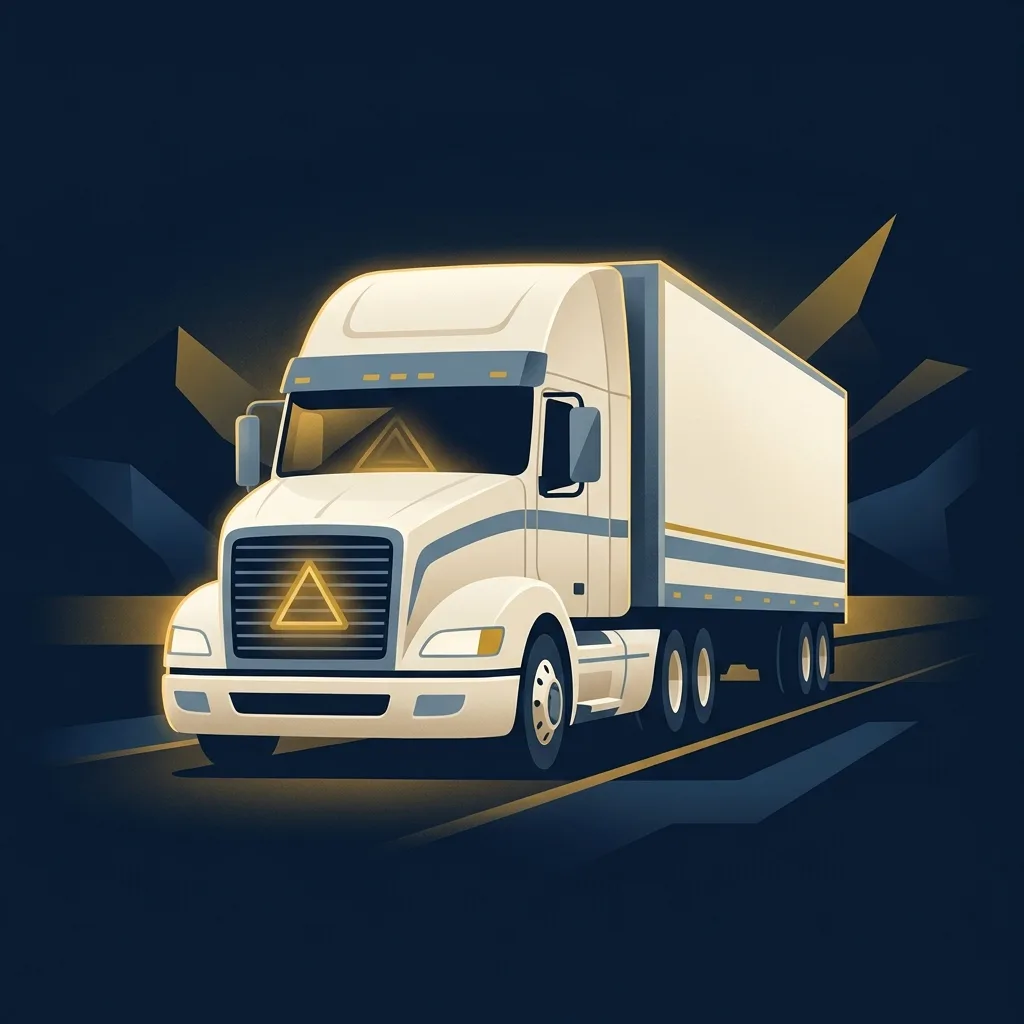 A semi truck with a hazard warning motif