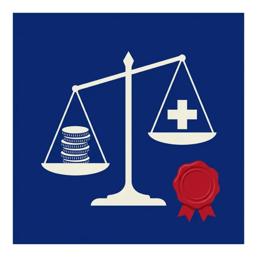 Gold coins and scales of justice representing compensation